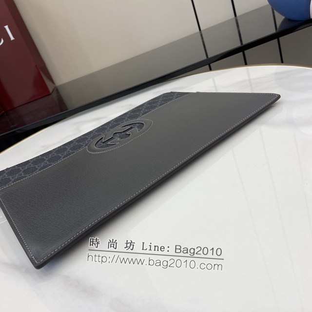 Gucci專櫃古馳最新款飾鏤空互扣式雙G收納袋男士手拿包 jh2099型號：723320